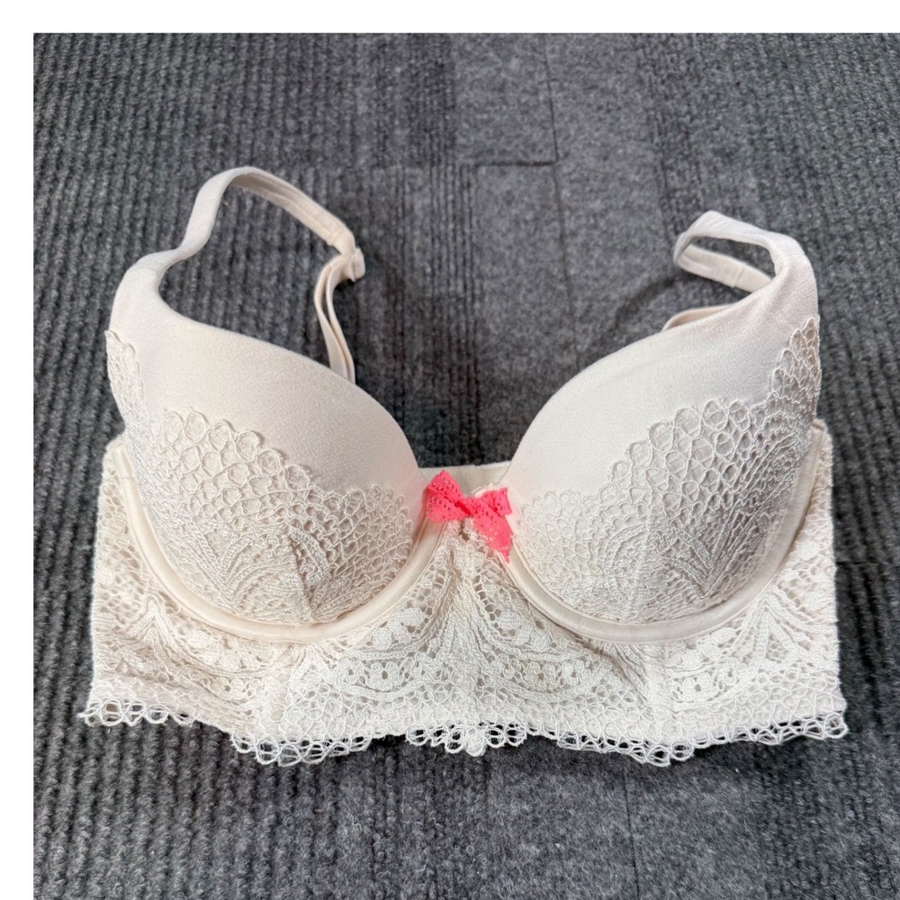 Victorias Secret Body by Victoria Lined Demi Bra 32C Ivory Lace Longline 344648